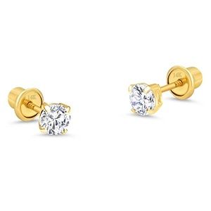 NEW 14K YELLOW GOLD ROUND 6MM EARRINGS
